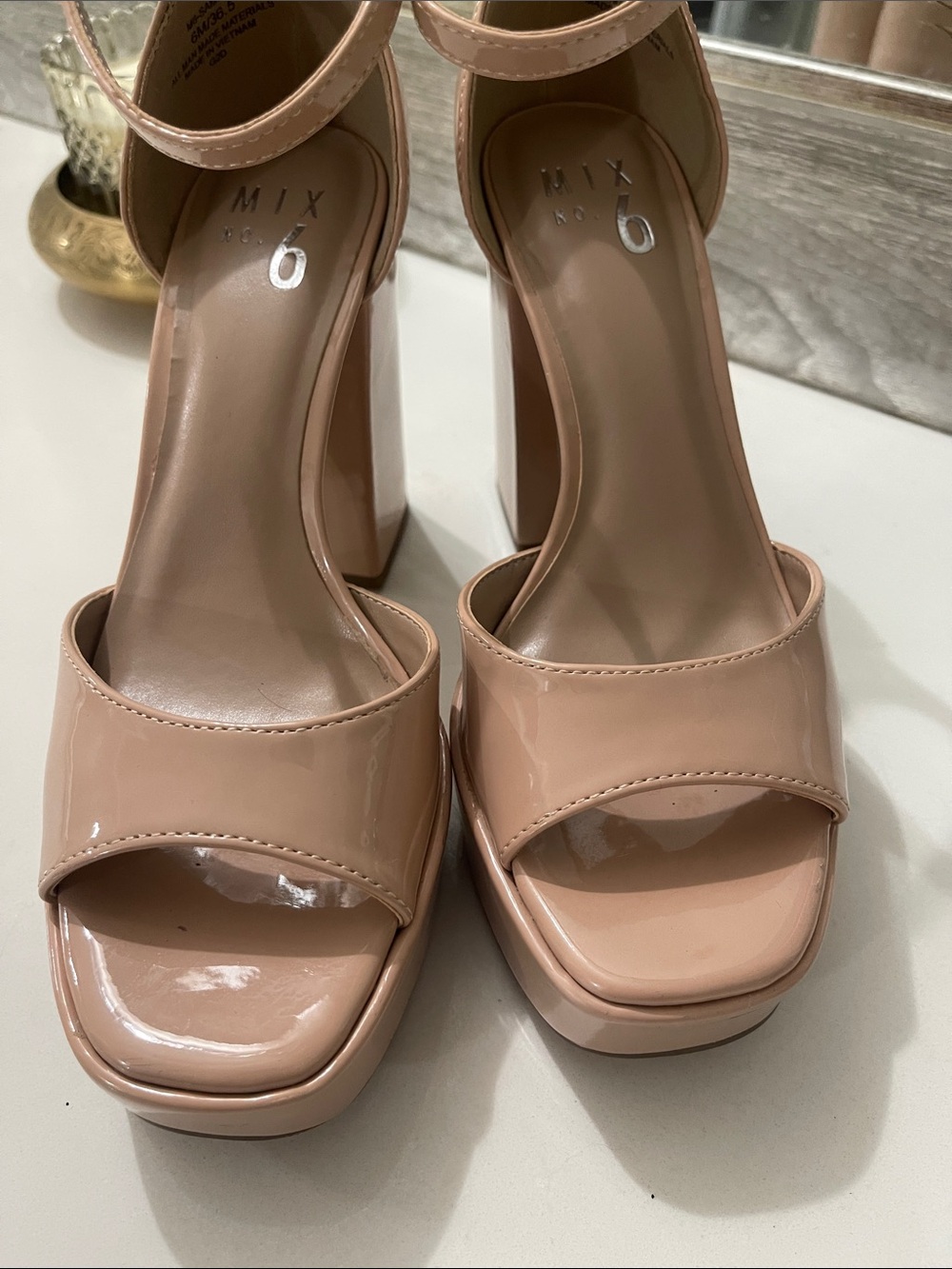 Mix No. 6 Nude Tan  Platform Block Heel Sandals Ankle Strap Sammir sz 6 - Picture 10 of 13